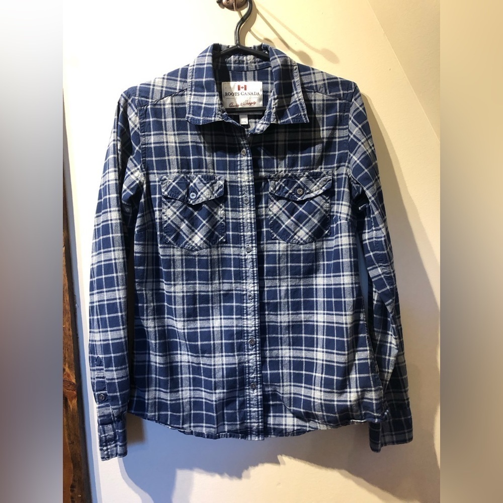 Roots Canada blue plaid shirt